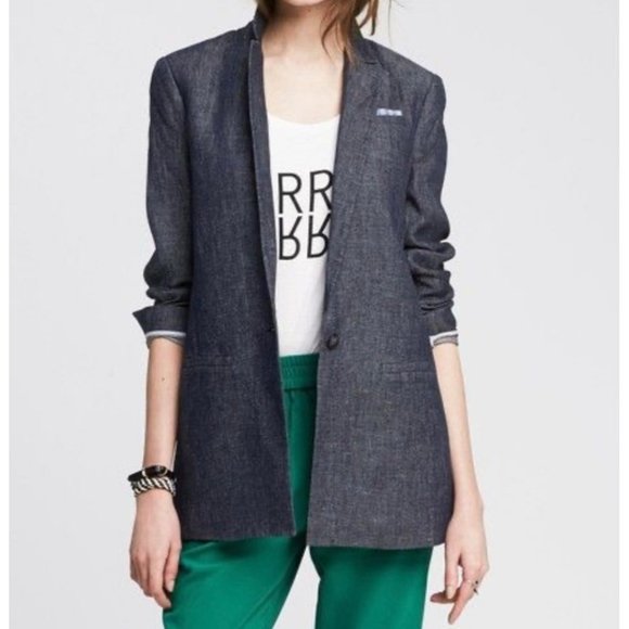 Banana Republic Jackets & Blazers - BANANA REPUBLIC Womens Chambray 100% Linen Boyfriend Blazer Size 6 Blue